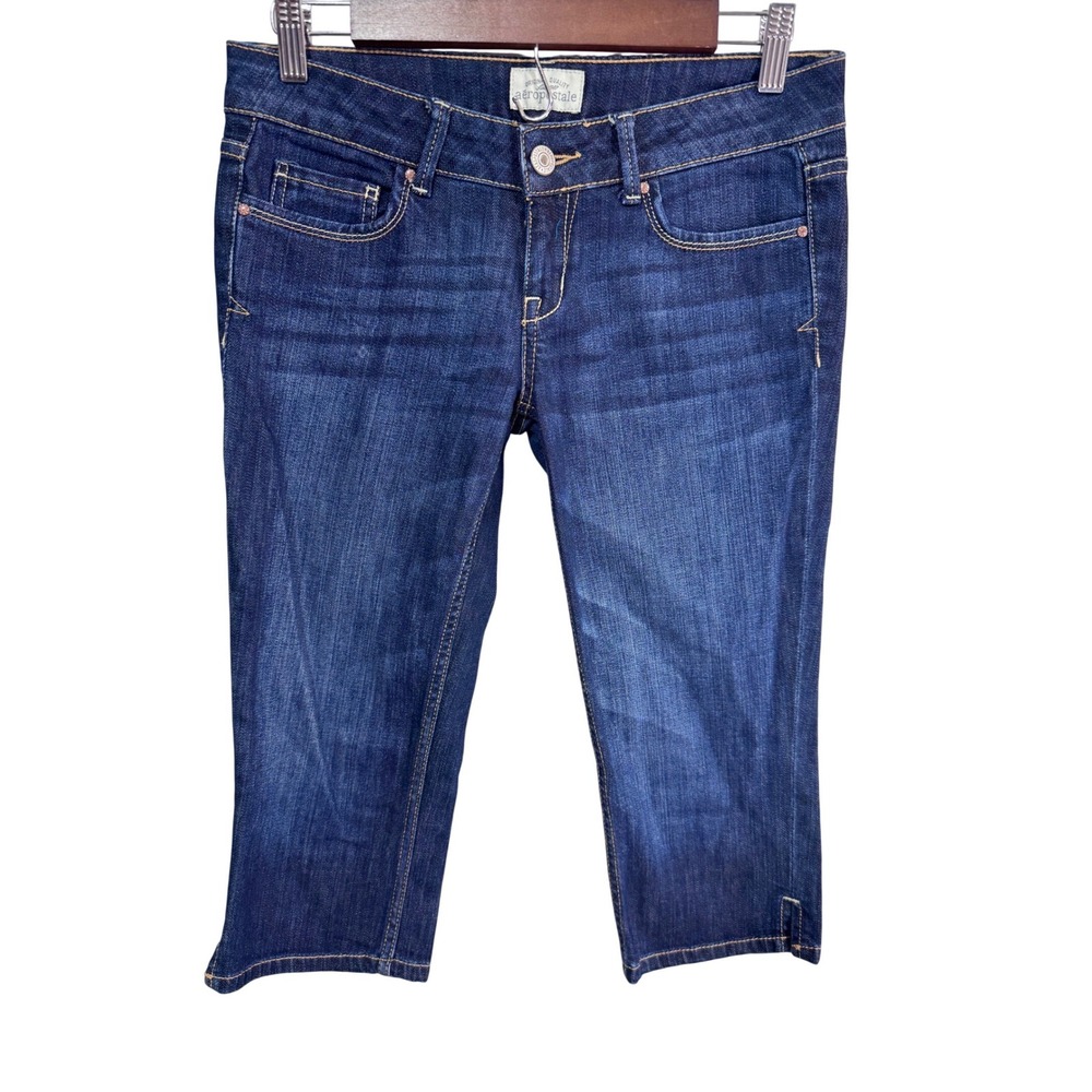 Aeropostale Women's 3/4 Denim Bermuda Shorts Dark Wash Low Rise Y2K 3/4